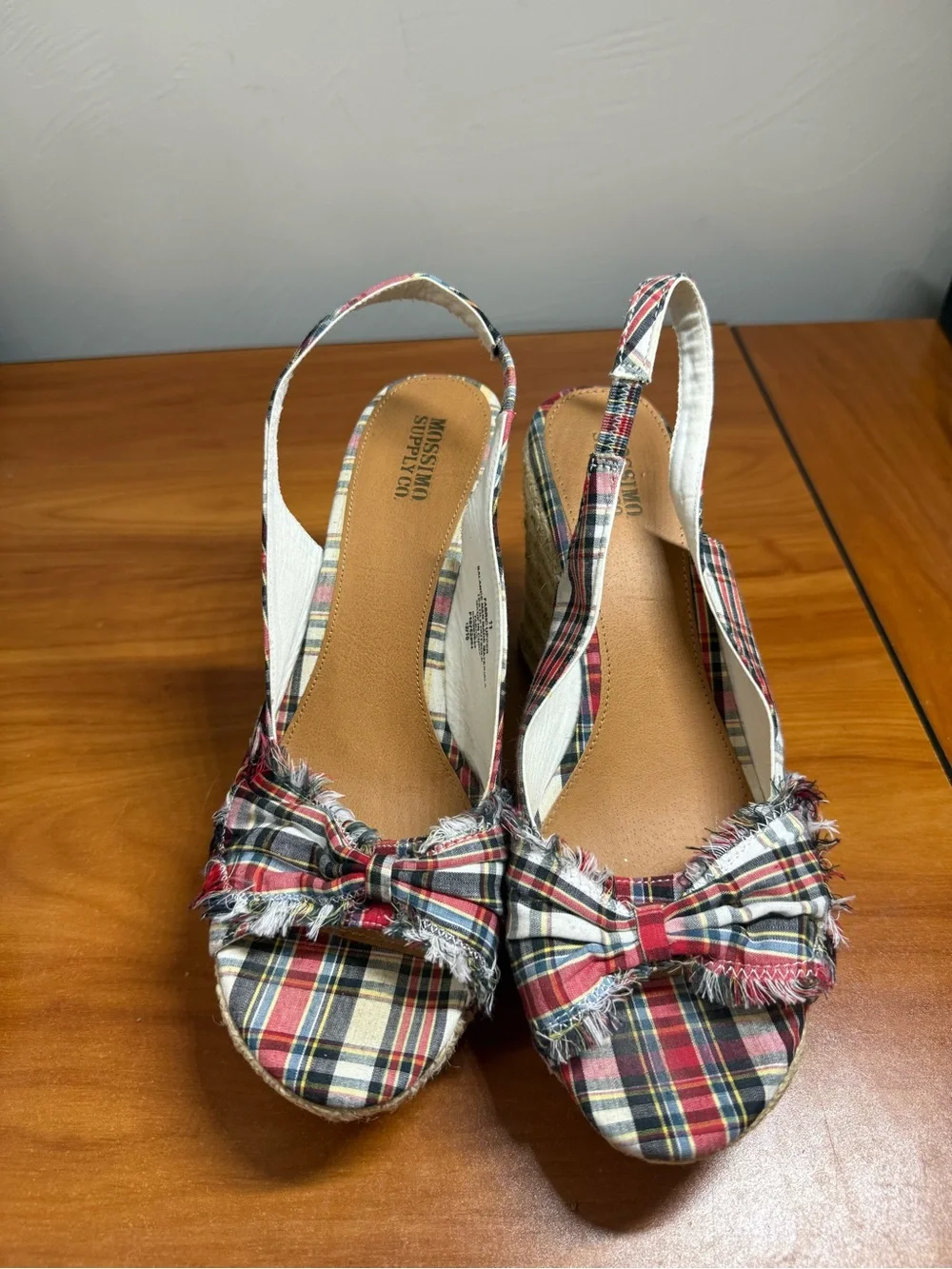 Mossimo Supply Co. Y2K Tartan Plaid Bow Espadrille Wedge Heel Slingback W10